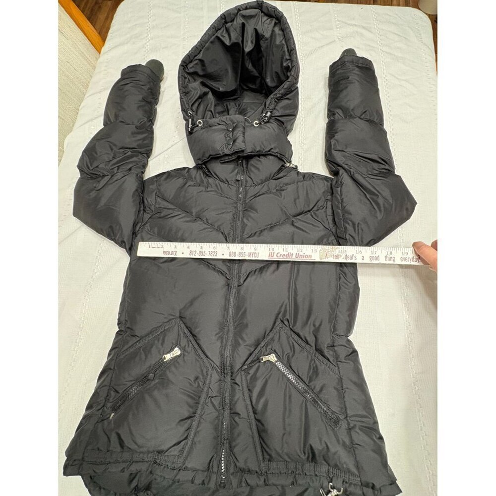 J Crew Women's Down Filled Black Puffer Jacket Coat Hood Zip Pockets Medium - Picture 7 of 12
